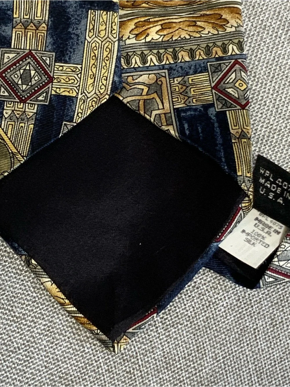 Vintage Santavelli Silk Geometric Wide Tie Navy Gold